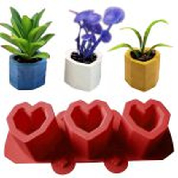 قالب گلدان سه تایی قلب